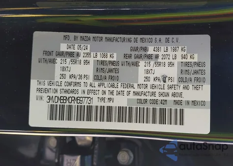 2024 Mazda Cx-30 2.5 S Select Sport z USA, uszkodzony, nr VIN 3MVDMBBM0RM697731